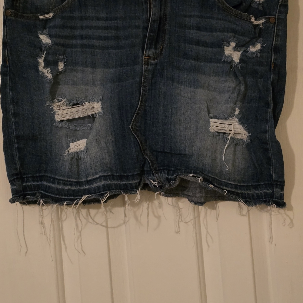 Distressed Denim Mini Skirt